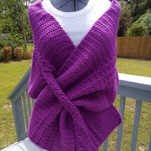 Hand crafted crochet wrap w/slits, One-sided color County Rose